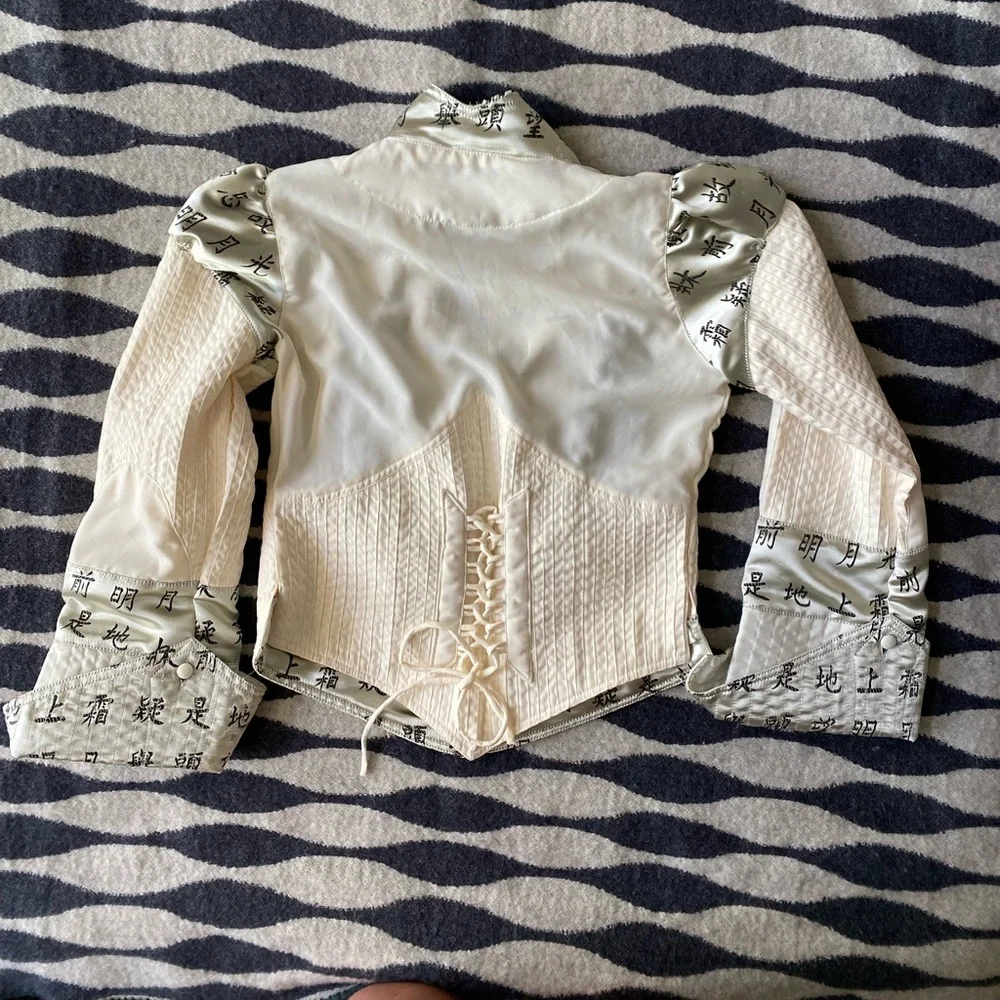 Raven Bustier style Jacket White Sateen with Black Characters size M - Picture 4 of 15